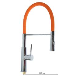 Смеситель для кухни/мойки Accoona, однорычажный, поворотный/гибкий, керамический, длина излива 263 мм, латунь, цвет оранжевый/хром