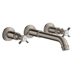 Смеситель для раковины Axor Montreux, на 3 отверстия, двухвентильный, с крестообразными рукоятками, скрытого монтажа, настенный, фиксированный излив, длина излива 16,5-22,5 см, керамический, латунь, цвет под сталь, незапираемый сливной набор