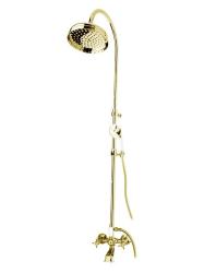 Душевая система Cezares Lord, высота 893-1293 мм, цвет золото 24 карат, комплект: двухвентильный смеситель/излив/тропический душ (с верхней лейкой)/стойка/лейка/шланг, наружного монтажа