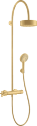 Душевая система Axor Citterio Showerpipe 180 1jet, высота 129,7 см, цвет: шлифованное золото, комплект:  верхний душ/ручной душ/душевой термостат/душевой шланг/держатель для душа, наружного монтажа, настенная, латунная, для душа/ванной