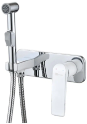 Смеситель с гигиеническим душем Lemark Allegro, встраиваемый, однорычажный, керамический, без излива, с гибким шлангом/лейкой, латунь, цвет хром/белый