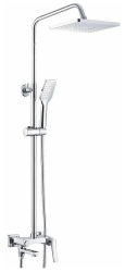 Душевая система SHEVANIK, высота 1330 мм, цвет хром, комплект: однорычажный смеситель с изливом/тропический душ (с верхней лейкой)/стойка/лейка/шланг, наружного монтажа