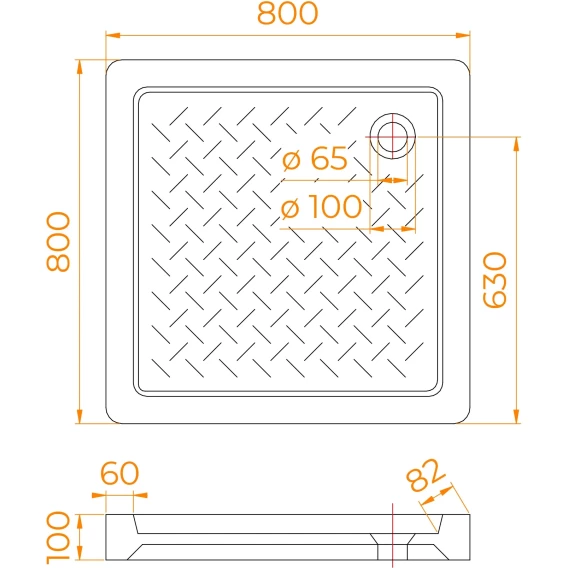 Душевой поддон RGW CER CR, 80х80х10 см, квадратный, керамический, низкий, цвет: графит, с антискользящим покрытием, с бортиком, литой, литьевой, для душа