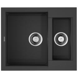 Мойка кухонная Omoikiri Sakaime 60-2-BL, две чаши, 50х60 см, врезная, из искусственного гранита (Tetogranit), прямоугольная, цвет черный, без отверстия под смеситель, без крыла, слив-перелив, врезная в столещницу, для кухни