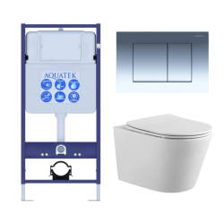 Комплект унитаза с инсталляцией Aquatek Вега (Сет) c сиденьем микролифт, с клавишей смыва (кнопкой, клавишей двойного смыва) хром, комплект крепления
