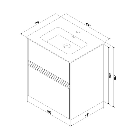 Тумба под раковину AM.PM Sense 60, 600x465x685 мм, подвесная/напольная, цвет светлое дерево/черная ручка, 2 выдвижных ящика, под раковину/умывальник, прямоугольная, универсальная
