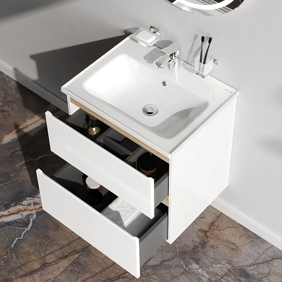 Тумба под раковину AM.PM X-Joy 60, 575x445x600 мм, подвесная, цвет белый, 2 выдвижных ящика, шкаф/шкафчик навесной, под раковину/умывальник, прямоугольная, правая/левая, универсальная