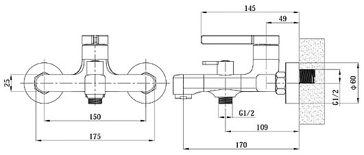 Смеситель для ванны/душа Esko Sochi Gold однорычажный, настенный, излив короткий 109 мм, фиксированный, без аксессуаров, золото, латунь