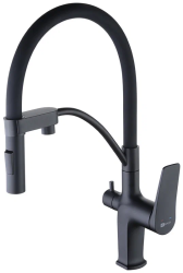 Смеситель для кухни/мойки Lemark Bronx, с подключением к фильтру с питьевой водой, однорычажный, поворотный/гибкий, керамический, длина излива 227 мм, латунь, цвет черный
