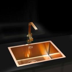 Мойка кухонная ALVEUS QUADRIX MONARCH 50 BRONZE 55х45х20 см, слив 90, врезная вровень со столешницей, нержавеющая сталь с PVD покрытием, прямоугольная, цвет бронза, без отверстий под смеситель