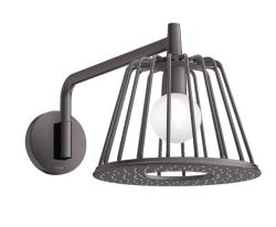 Верхний душ AXOR LampShower/Nendo 275 1jet, с держателем, настенный монтаж, круглый, с 1 режимом, размер 27,5 см, металлический, цвет: шлифованный черный хром, со встроенным освещением, для душа/ванной