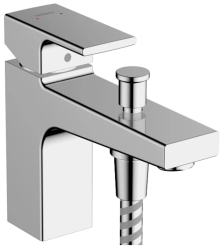 Смеситель для ванны Hansgrohe Vernis Shape Monotrou с двумя режимами расхода воды, на борт ванны однорычажный, неповоротный, латунный, длина излива 9,5 см, керамический, цвет хром, без душевого шланга/лейки, для 2 потребителей, на 1 отверстие