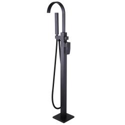 Смеситель для ванны/душа ABBER Weiss Wasserfall напольный, однорычажный, неповоротный, длина излива 200 мм, латунь, цвет черный матовый