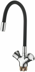 Смеситель для кухни/мойки LEDEME, двухвентильный, поворотный, керамический, гибкий излив, длина излива 137 мм, цинк, цвет черный/хром