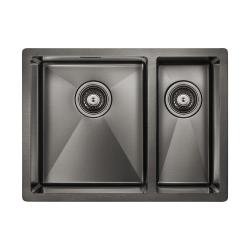 Мойка кухонная Paulmark ANNEX L, 59х44х20 см, две чаши, врезная, нержавеющая сталь, прямоугольная, цвет вороненая сталь, без отверстия под смеситель, без крыла, слив-перелив, врезная в столещницу, для кухни