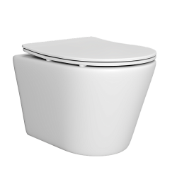 Унитаз подвесной Abelsberg Element Ceramic TornadoFlush белый, 360x360x490 мм овальный, санфарфор, горизонтальный выпуск, безободковый, ультратонкое сиденье OneClick с механизмом Soft Close, дюрапласт