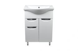 Тумба Loranto Стиль 60/1, с раковиной Basic 60, 60х85х28 см, напольная, распашные дверцы/ящик выдвижной, ЛДСП/МДФ, прямоугольная, раковина (Basic 60), прямоугольная, цвет белый, фаянс