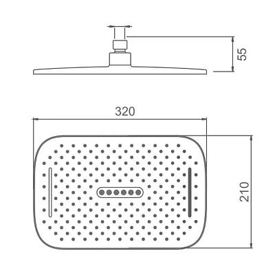 Верхний душ Splenka S451.53 прямоугольная, 3 режима, размер 320х210 мм, пластик, цвет хром/черный, для душа/ванной, на стену/на потолок