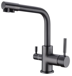 Смеситель для кухни/мойки EMAR, с подключением фильтра питьевой воды, однорычажный, керамический картридж, высокий, с поворотным изливом, длина излива 189 мм, латунь, цвет черный