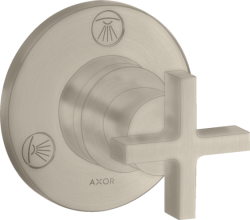Вентиль Axor Citterio Trio/Quattro запорный/переключающий, с крестообразной рукояткой, скрытого монтажа, настенный, круглый, латунь, цвет: шлифованный никель, встраеваемый/встроенный, для ванны/душа