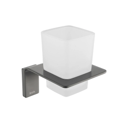 Подстаканник одинарный IDDIS Slide, настенный, сплав металлов/стекло, форма прямоугольная, для щеток в ванную/туалет/душевую кабину, цвет графит