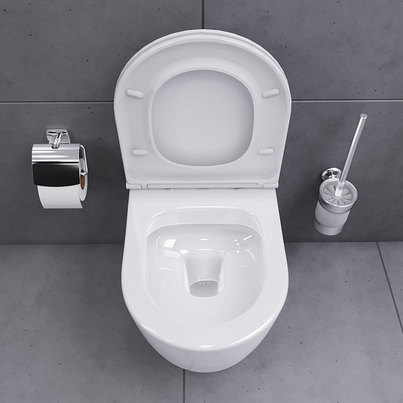 Унитаз подвесной Damixa Sirius, цвет белый, горизонтальный (прямой, в стену) выпуск, безободковый, санфарфор, с сиденьем микролифт, дюропласт, под скрытый бачок