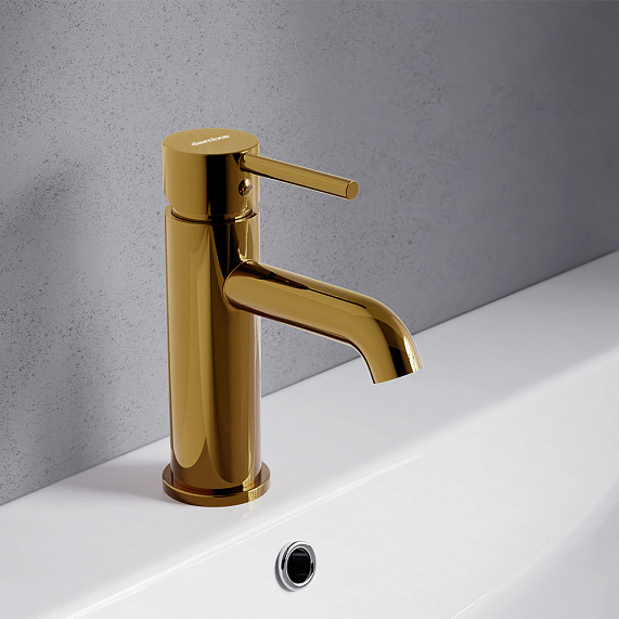 Смеситель для раковины/умывальника Damixa Scandinavian Pure, однорычажный, неповоротный, керамический, длина излива 115 мм, латунь, цвет золото