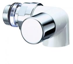 Запорный трехосевой вентиль Far TOP line 1/2" M24x19  с накидной гайкой, белая эмаль/серебро, с уплотнением на хвостовике к радиатору из EPDM, правый FL 0133 12P