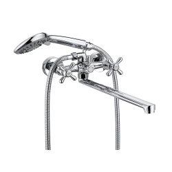 Смеситель для ванны/душа VIEIR настенный, двухвентильный, поворотный, латунный, длина излива 350 мм, латунь, цвет хром