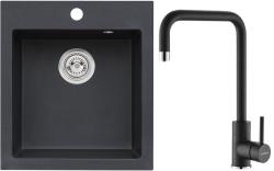 Сет мойка+смеситель ALVEUS для кухни №59F GRANITAL, мойка GENESIS BOOGIE 20 CARBON-G91 арт 1133432 45х50х16 см, врезная, искусственный гранит, прямоугольная, отверстие под смеситель цвет карбон, смеситель DUAL CARBON-G91 арт 1139812 однорычажный
