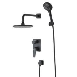 Душевая система Lemark Bronx, встраиваемая, цвет черный, комплект: однорычажный смеситель/тропический душ (с верхней лейкой)/кронштейн/лейка/шланг, латунь, скрытого монтажа