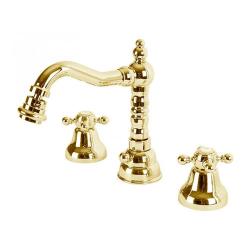 Смеситель для биде Cezares Golf, на 3 отверстия, двухвентильный, низкий, длина излива 155 мм, неповоротный, керамический, латунь, цвет золото 24 карат, с донным клапаном