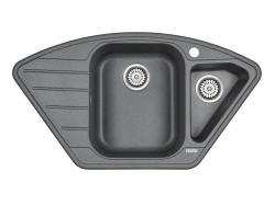 Мойка кухонная Paulmark WIESE, 89х49х18,5 см, две чаши, врезная, кварцевый композит, многоугольная, цвет графит, с отверстием под смеситель, с крылом слева, слив-перелив, врезная в столещницу, для кухни