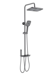 Душевая система Aquatek Поларис 890-1340 мм цвет оружейная сталь, комплект: однорычажный смеситель/излив/гигиенический душ/тропический душ (с верхней лейкой)/штанга/лейка/шланг, наружного монтажа, латунь/пластик/нержавеющая сталь