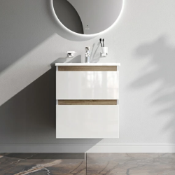 Тумба под раковину AM.PM X-Joy 55, 525x445x600 мм, подвесная, цвет белый, 2 выдвижных ящика, шкаф/шкафчик навесной, под раковину/умывальник, прямоугольная, правая/левая, универсальная