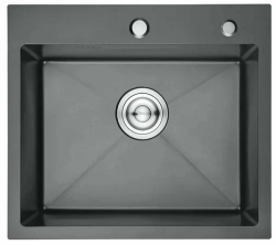 Мойка кухонная Aflorn Premium, 60х55 см, врезная, нержавеющая сталь, прямоугольная, цвет: графит, с отверстием под смеситель, слив-перелив, без крыла