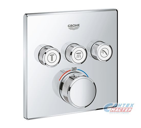 Смеситель для душа Grohe Grohtherm SmartControl термостатический, скрытого монтажа, на 3 выхода, керамический, настенный, без излива/шланга/лейки, латунь хром