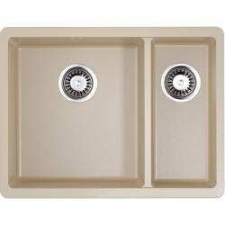 Мойка кухонная Omoikiri Kata 55-2-U-SA, две чаши, 42х55 см, врезная, из искусственного гранита (Artgranit), прямоугольная, цвет бежевый, без отверстия под смеситель, без крыла, слив-перелив, врезная в столещницу, для кухни