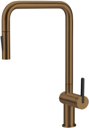 Смеситель для кухни/мойки Deante Momi однорычажный, поворотный, с выдвижным U-изливом, керамический, длина излива 225 мм, латунь, цвет бронза