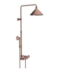 Душевая система Axor Front Showerpipe 240 2jet, высота 121,2 см, цвет: шлифованное красное золото, комплект: ручной душ/верхний душ/термостат для душа/душевой шланг/ползунок/душевая штанга, наружного монтажа, настенная, латунная