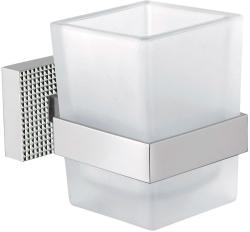 Стакан Cezares PRIZMA, с держателем, настенный, металлический/стеклянный, форма прямоугольная, для зубных щеток в ванную/туалет/душевую кабину, цвет белый матовый