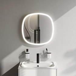 Зеркало AM.PM Func, 55х55 см, с LED/ЛЕД-подсветкой, закругленное, выключатель сенсорный, для ванны, навесное/подвесное/настенное