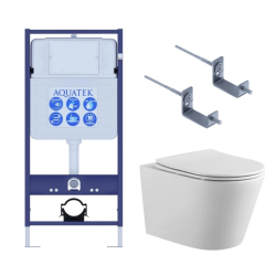 Комплект унитаза с инсталляцией Aquatek Вега (Сет) c сиденьем микролифт, безободковый, без кнопки, крепление KKI-0000002