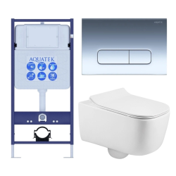 Комплект унитаза с инсталляцией Aquatek Лугано (Сет) c сиденьем микролифт, с клавишей смыва (кнопкой, клавишей двойного смыва) хром, комплект крепления