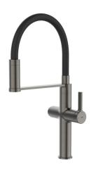 Смеситель для кухни/мойки IDDIS Ikon с каналом для фильтрованной воды, однорычажный, поворотный, керамический картридж, гибкий излив, длина излива 200 мм, латунь/силикон, цвет графит/черный