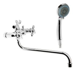 Смеситель для ванны/душа Accoona, настенный, двухвентильный, поворотный, керамический, длина излива 320 мм, латунь, цвет хром