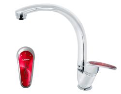 Смеситель для кухни/мойки Варион KARAT Красный излив MAXI, однорычажный, поворотный, керамический, длина излива 235 мм, латунь, цвет хром