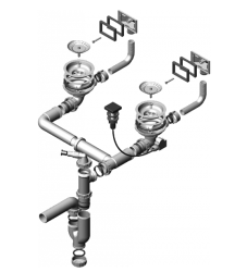 Двойной сифон ALVEUS 114-PP-114-POPUP, диаметр слива 90 мм, с переливом, гидрозатвор/мокрый затвор, вертикальный/прямой выпуск, ABS пластик, для кухонных моек GLASSIX