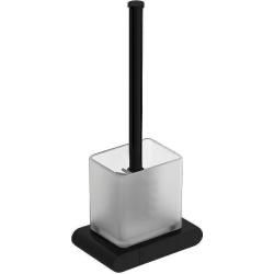 Ершик Art&Max Platino, настенный, цвет черный матовый, без крышки, латунь/стекло, дизайнерский, прямоугольный, для туалета/унитаза, щетка для унитаза