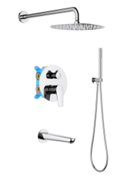Душевая система Aquatek Бетта 4 в 1 встраиваемая, цвет хром, комплект: однорычажный, смеситель/излив/тропический душ (с верхней лейкой)/лейка/шланг, встраиваемый (скрытый) монтаж